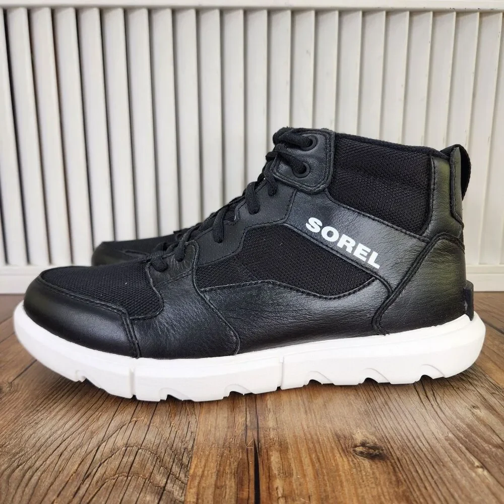 Sorel Explorer Sneaker Mid WP Boots Mens Size 9 Black White Waterproof Insulated